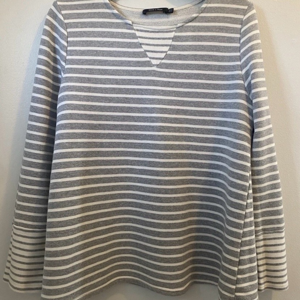 Doe & Rae Gray and White Striped Cozy Sweatshirt